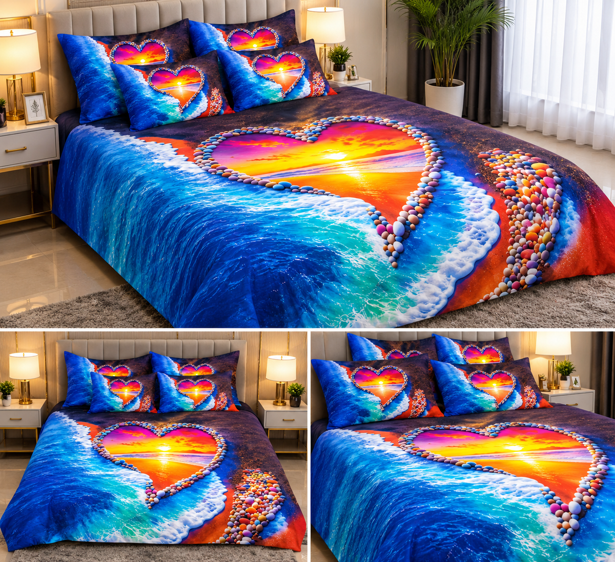 Sunset Heart Wave Bedding Set