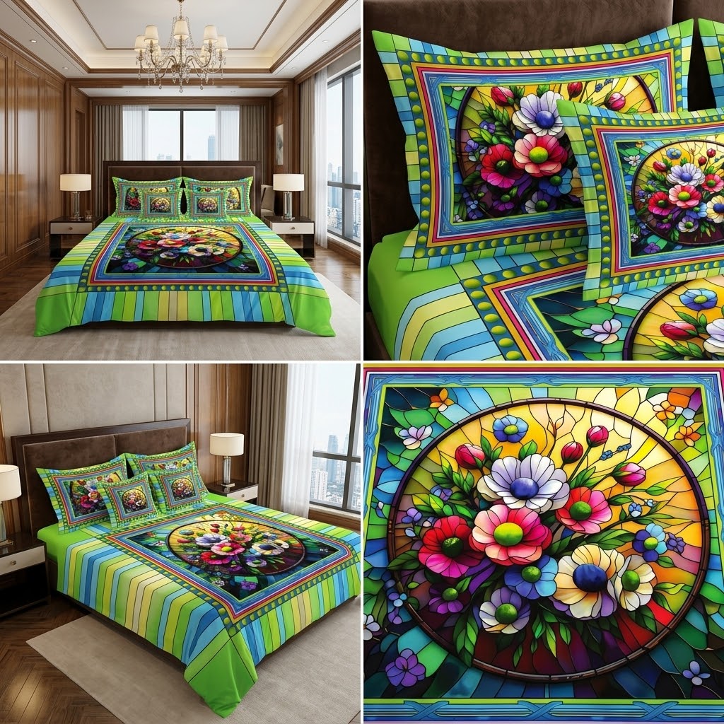 Stained Glass Floral Circle Bedding Set