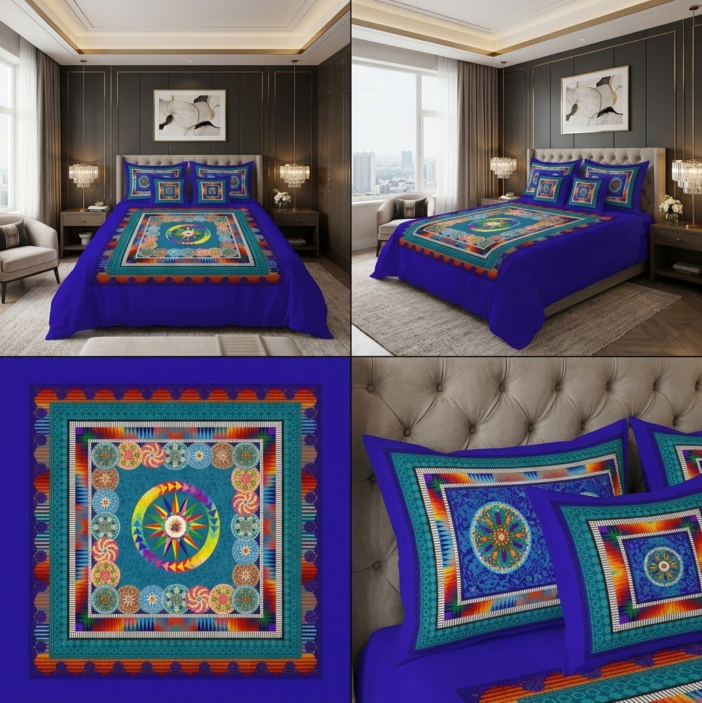 Cobalt Blue Aztec Sun Mandala Bedding Set