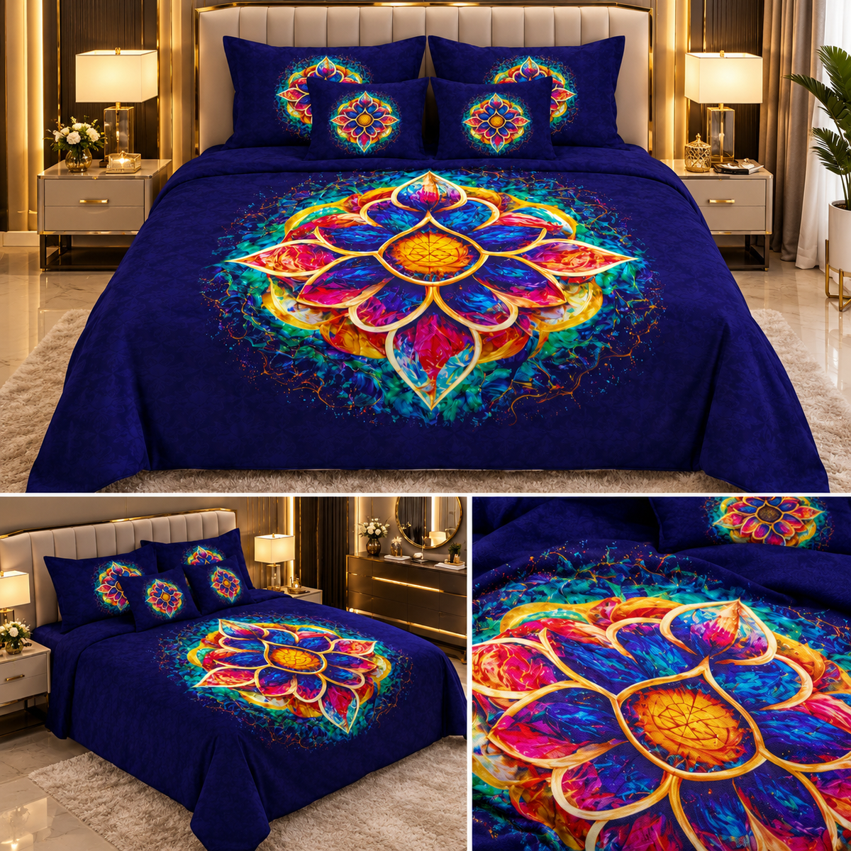 Royal Blue Mandala Lotus Bedding Set