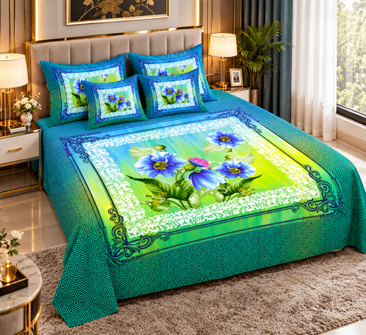 Blue Poppy Floral Bedding Set