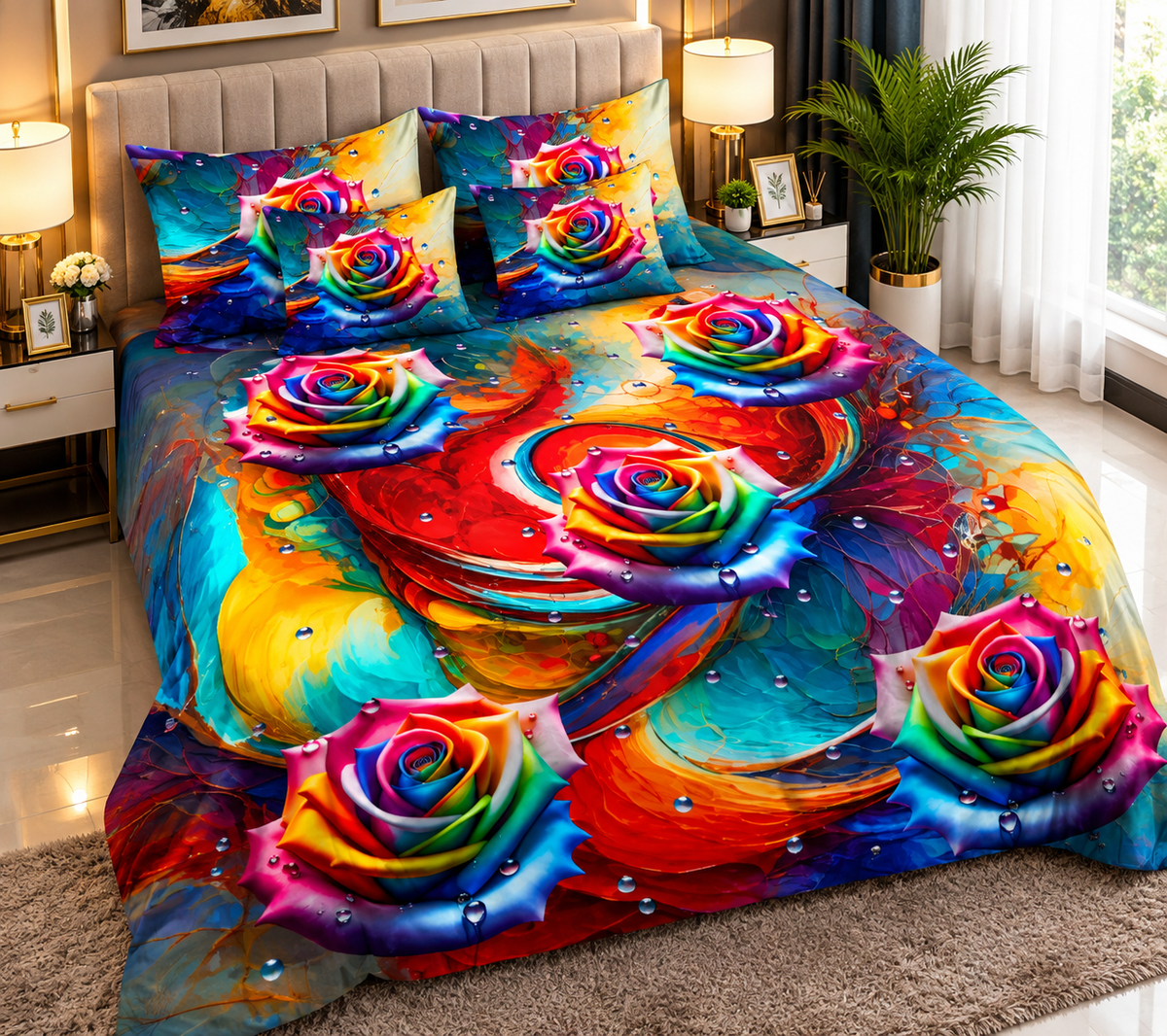 Rainbow Rose Bed Sheet