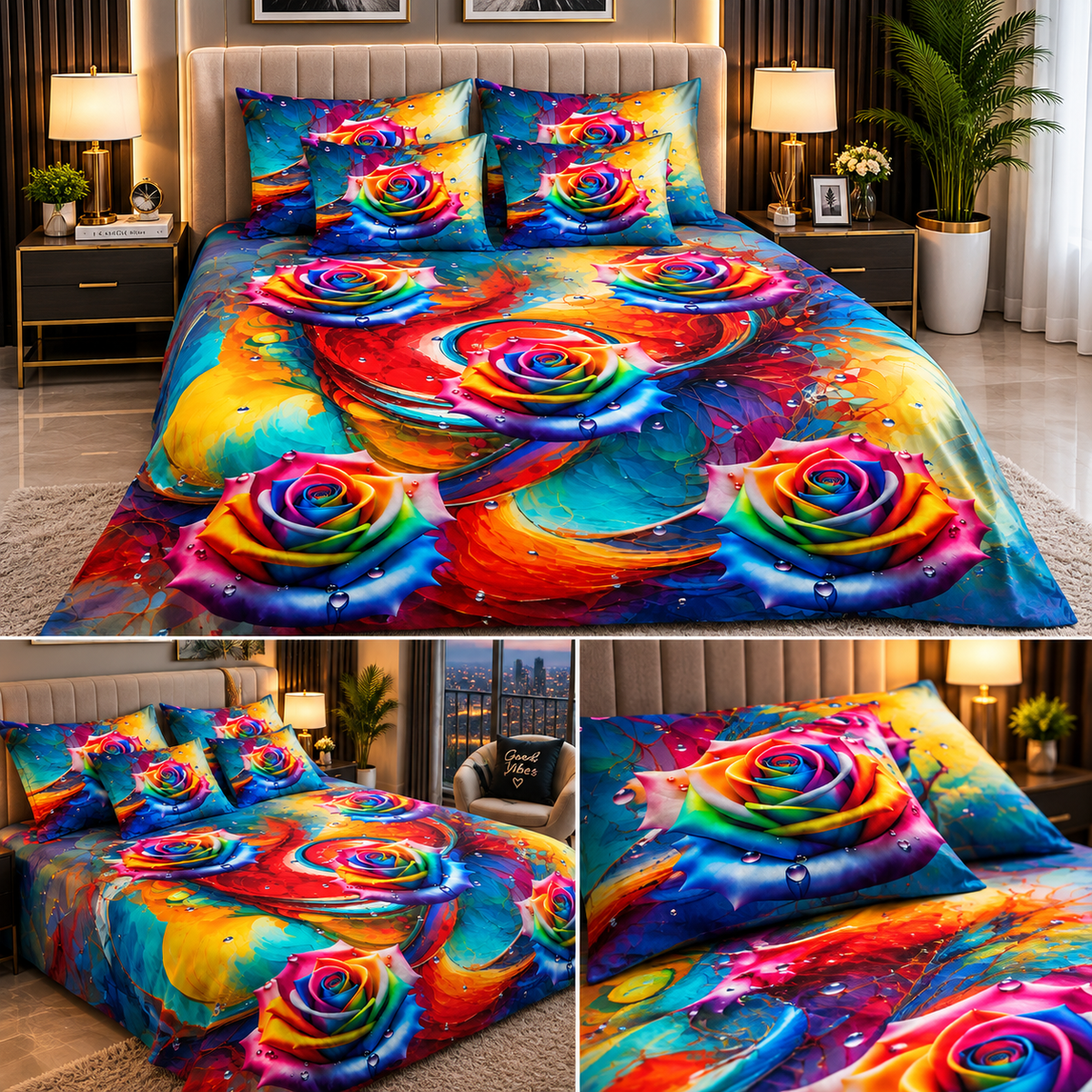 Rainbow Rose Bed Sheet