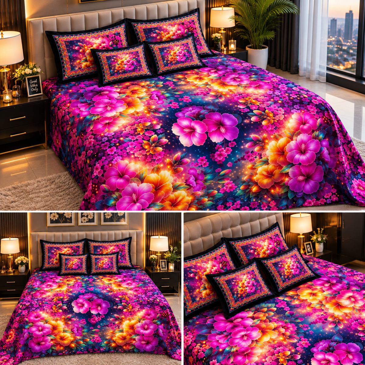 Galaxy Hibiscus Floral Bed Sheet