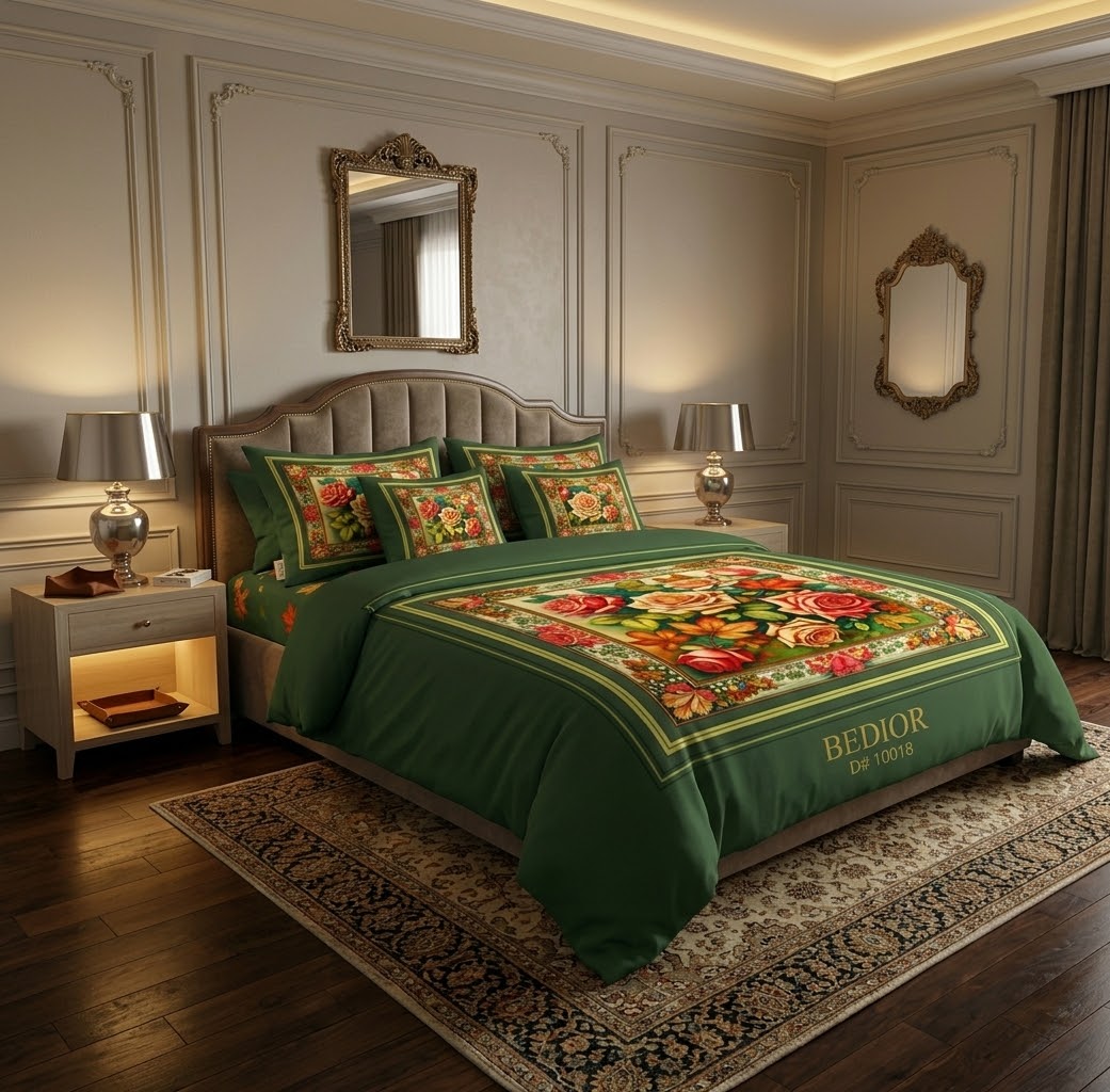 Emerald Green Rose Bouquet Duvet Set