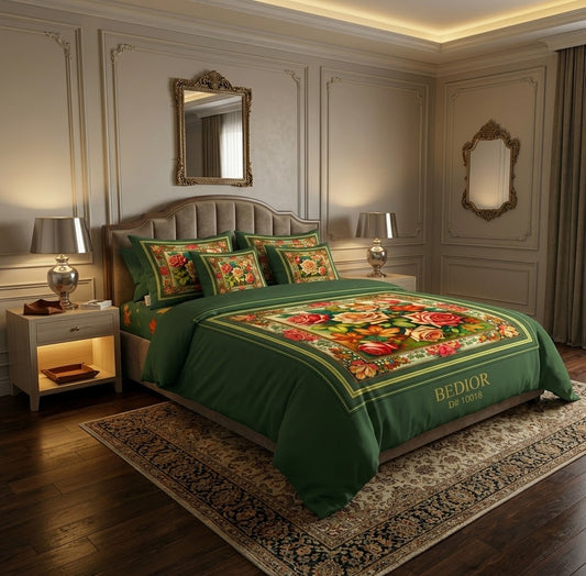 Emerald Green Rose Bouquet Duvet Set