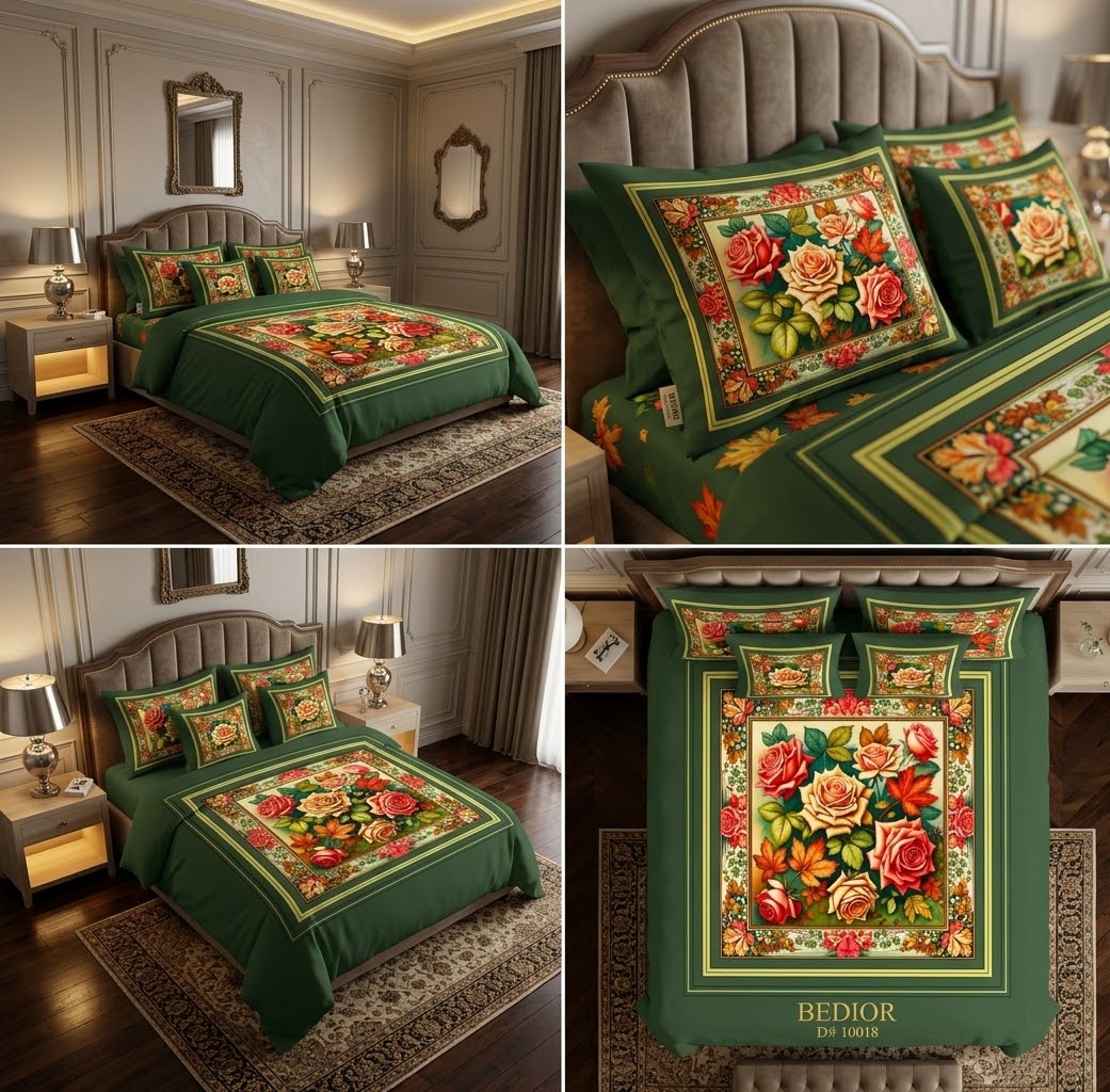 Emerald Green Rose Bouquet Duvet Set