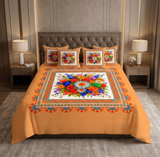 Peach Multicolor Floral Bouquet Bedding Set