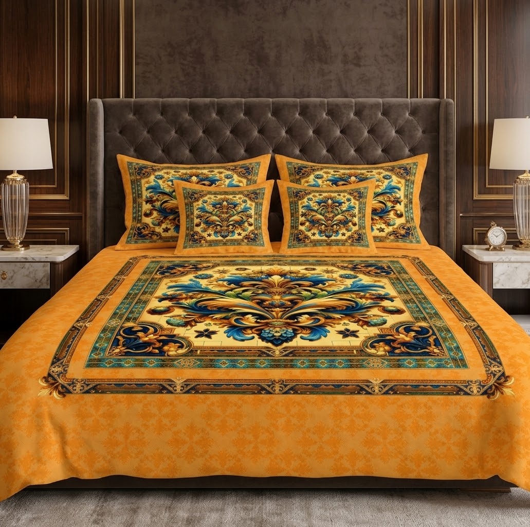 Golden Baroque Damask Bedding Set