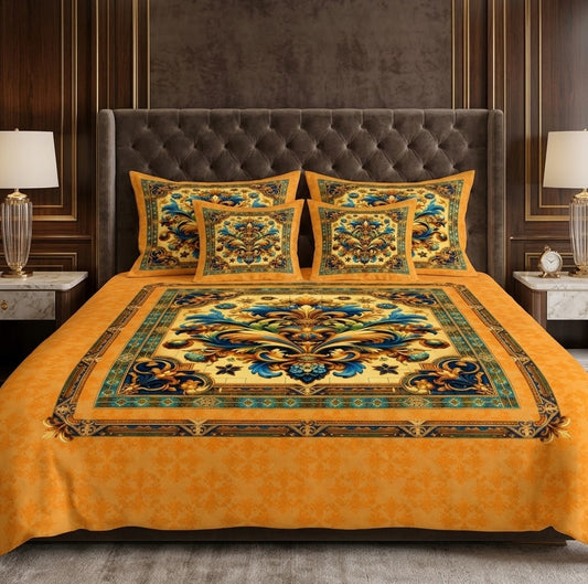 Golden Baroque Damask Bedding Set