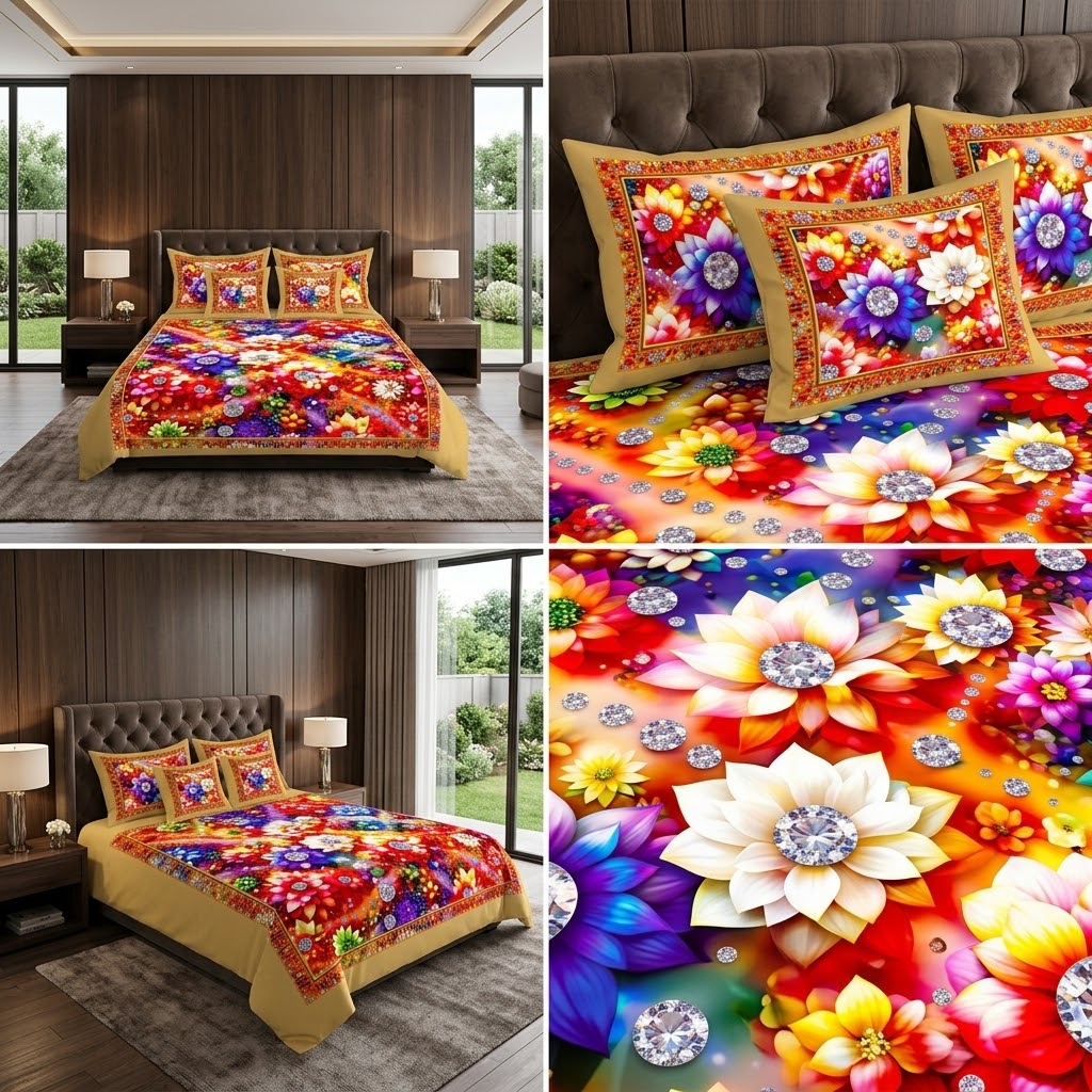 Diamond Bloom Rainbow Floral Bedding Set