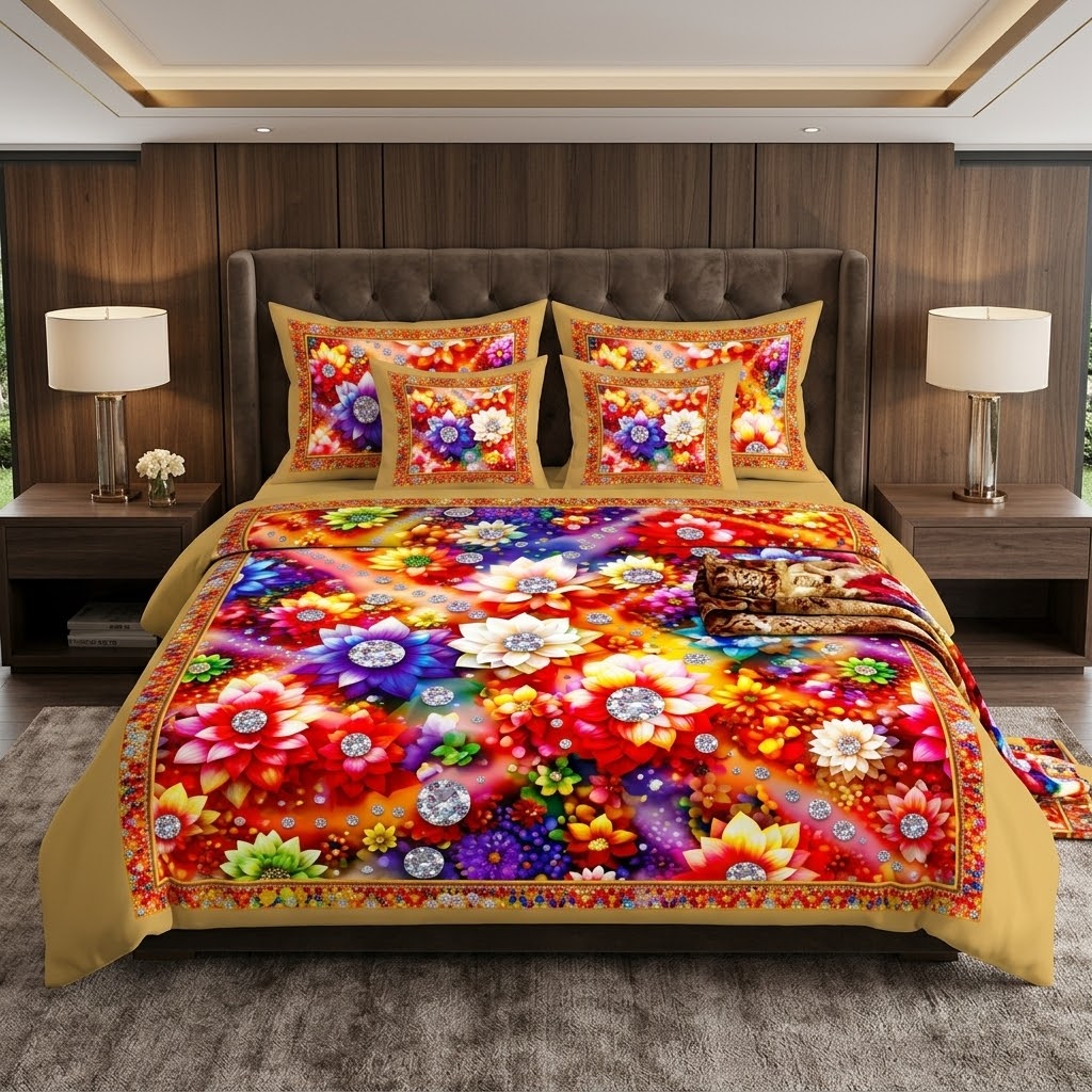 Diamond Bloom Rainbow Floral Bedding Set