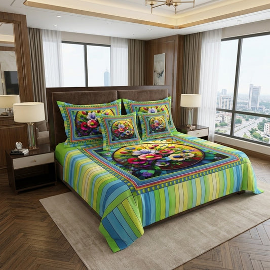 Stained Glass Floral Circle Bedding Set