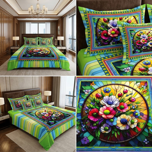 Stained Glass Floral Circle Bedding Set