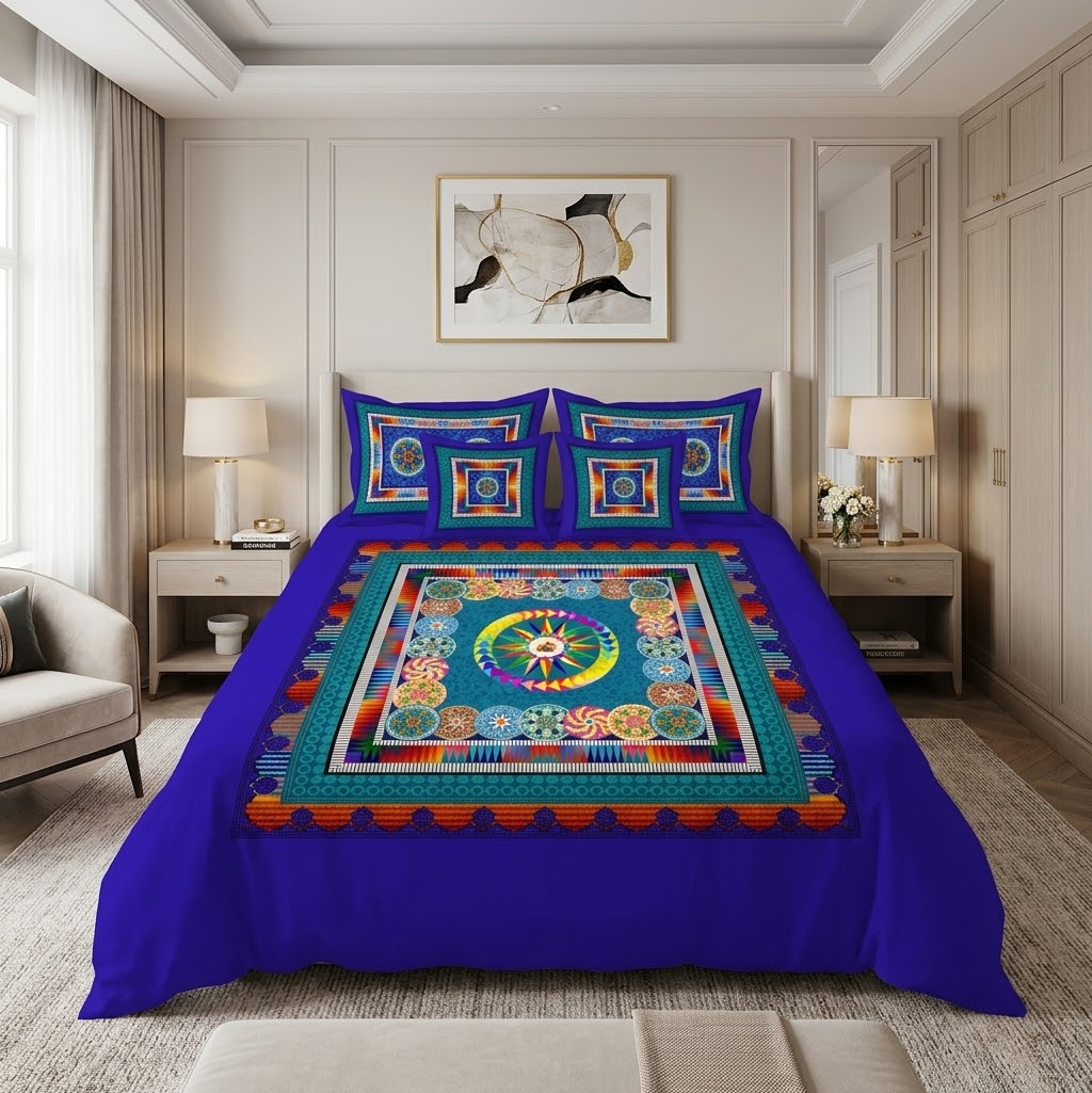 Cobalt Blue Aztec Sun Mandala Bedding Set