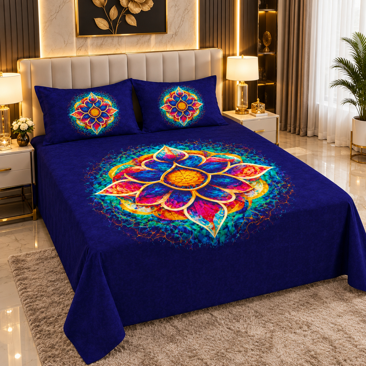 Royal Blue Mandala Lotus Bedding Set