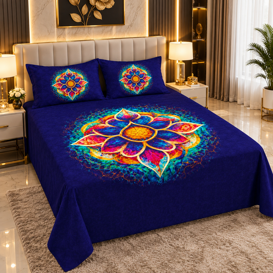 Royal Blue Mandala Lotus Bedding Set